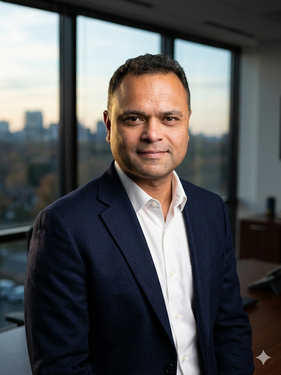 Sidd standing on a rock surrounded by water
